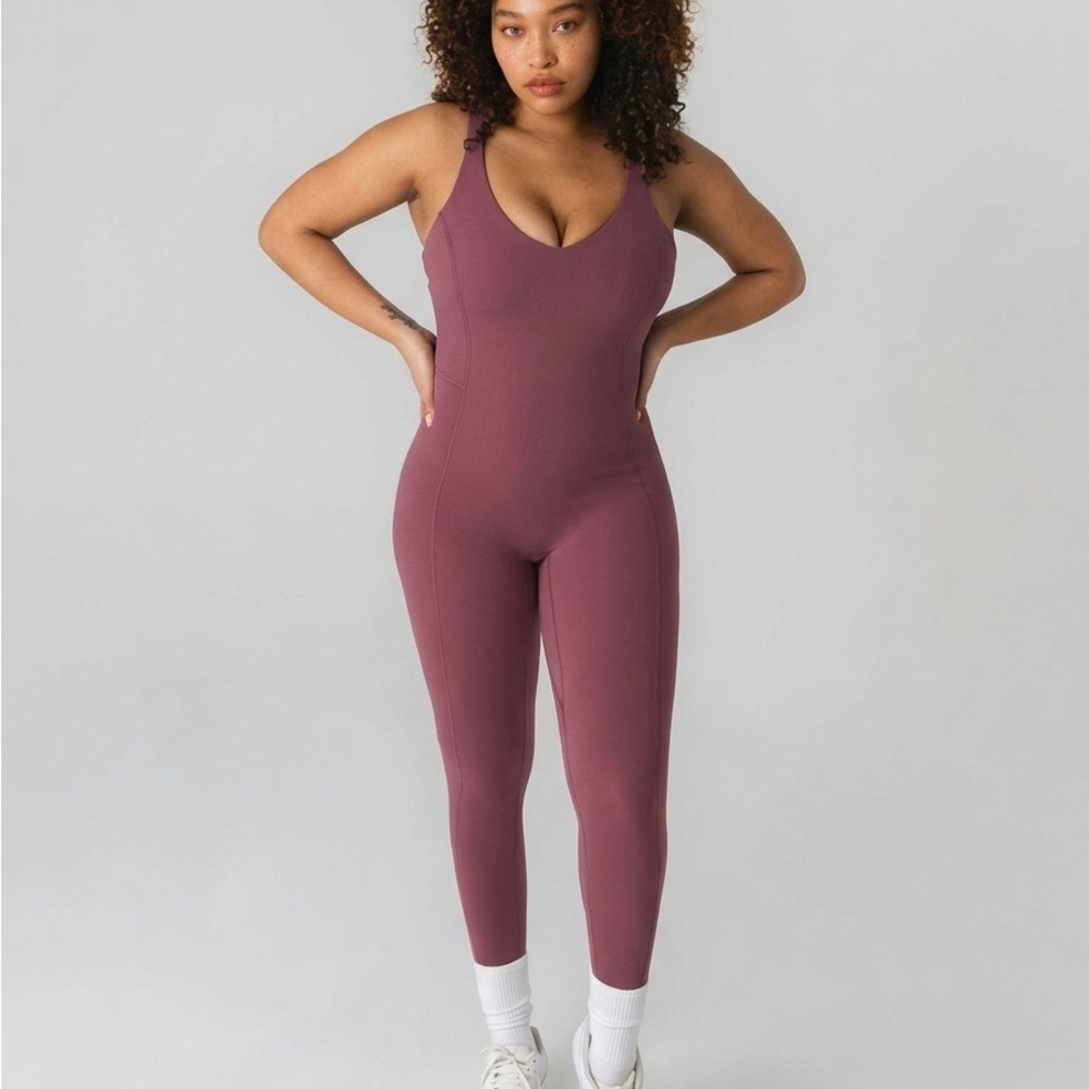 Plum Scoop-Neck Women’s One-Piece Jumpsuit